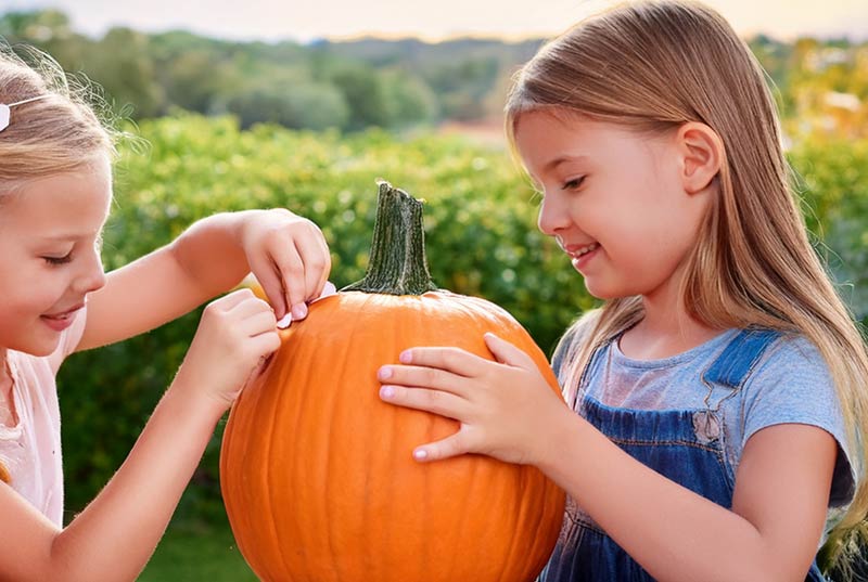 bambine che decorano le zucche